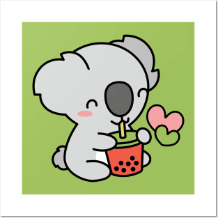 Cute Koala Bear Sipping Bubble Tea - Kawaii Boba Posters and Art